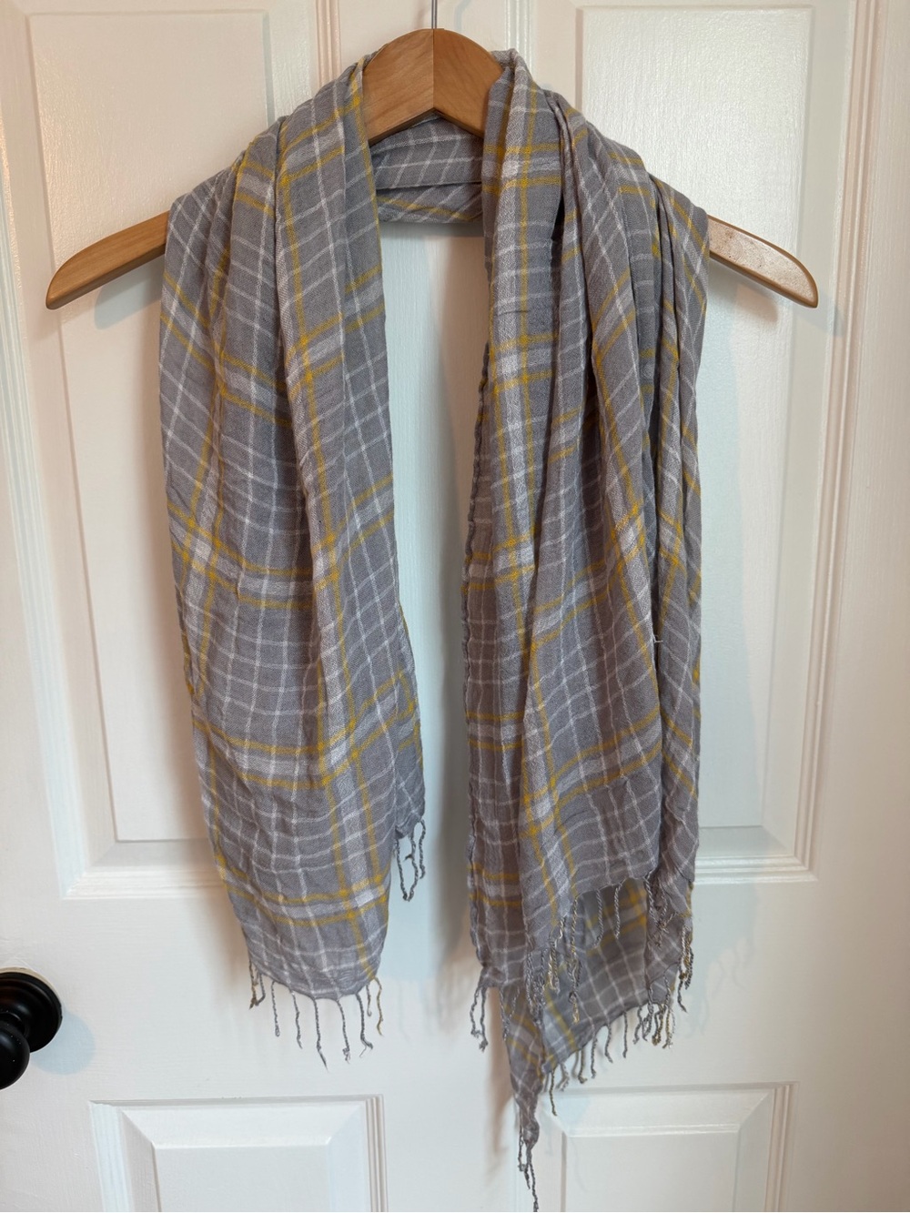 Sheer Blanket Gray and Yellow Plaid Lightweight Scarf or Wrap